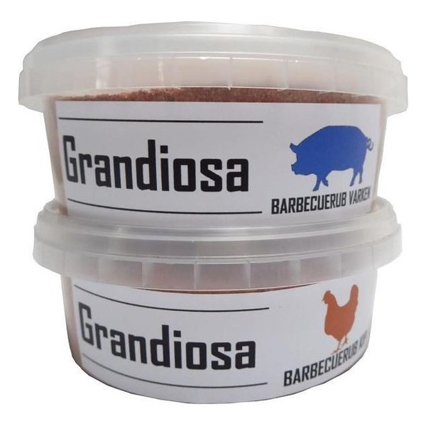 Grandiosa - 2x BBQ rubs - varken - kip - 2x 200 gram - bbq kruiden - dry rub