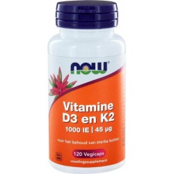 Vitamine D3 1000 IE & Vitamine K2 (120 veggie caps) - Now Foods