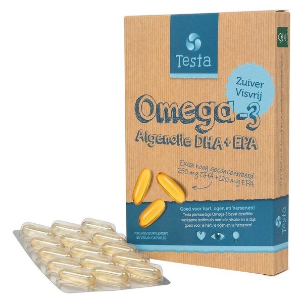 Testa Omega 3 Algenolie. Hoogste concentratie Vegan Omega-3 DHA + EPA. 60 Capsules - Plantaardig Voedingssupplement