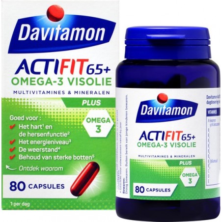 Davitamon Actifit 65+ Omega-3 Visolie - Multivitamine voor 60 plussers  - 80 stuks - Voedingssupplement