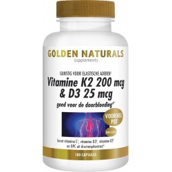 Golden Naturals Vitamine K2 200 mcg & D3 25 mcg (180 vegetarische capsules)