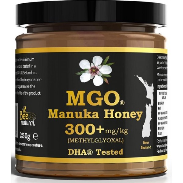 MANUKA HONING MGO® 300+ 250gr / BEE NATURAL MANUKA HONING IN EEN ECHT GLAZEN POT.