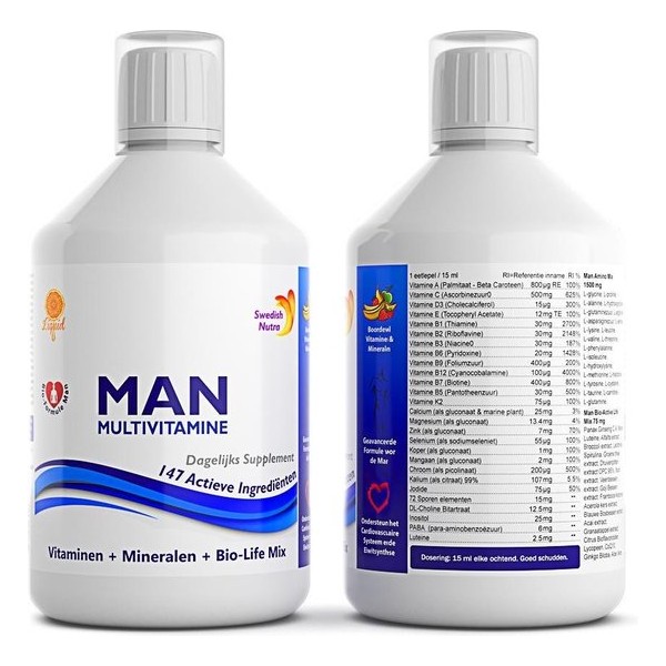 Swedish Nutra Man - Vloeibare Multivitamine - Mineralen - Collageen -Voedingssupplement als drank