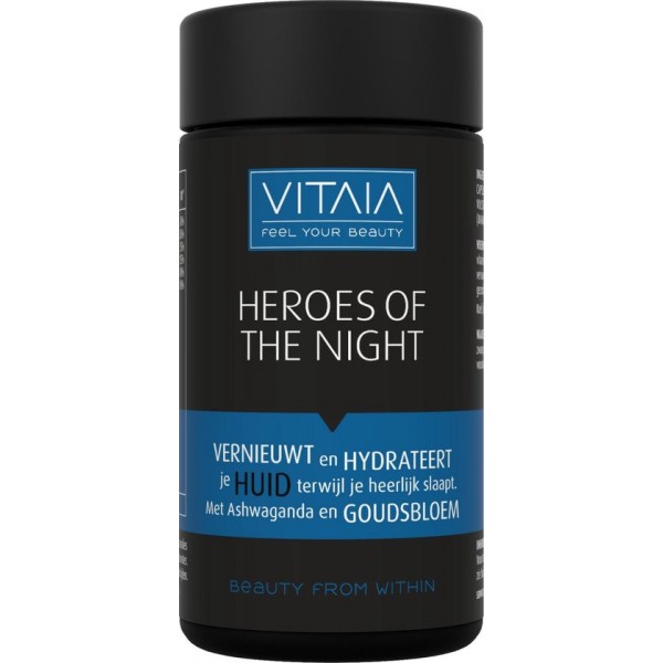 Heroes Of The Night - Vernieuwt en hydrateert je huid terwijl je heerlijk slaapt met Ashwagandha, Goudsbloem, Gaba en Tryptofaan