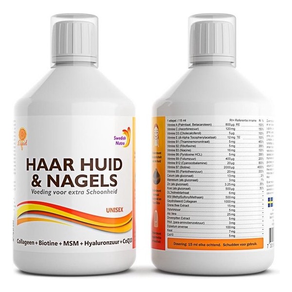 Swedish Nutra Haar Huid & Nagels - Vloeibare Multivitamine - Mineralen - Collageen - Voedingssupplement als drank