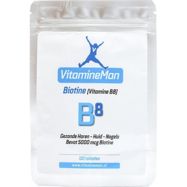 VitamineMan Biotine 5000 mcg ★ Vitamine B8 ★ 120 tabletten ★ Vitamine voor Haar, Huid & Nagels