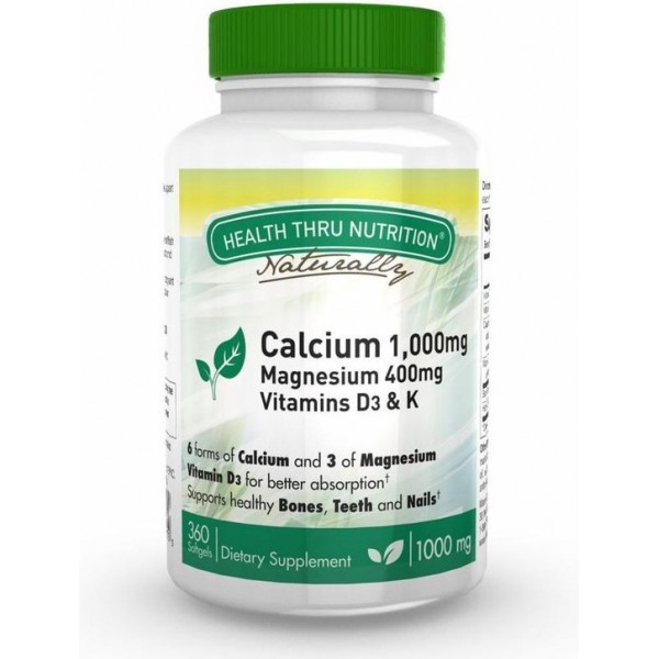 Calcium 1000 mg and Magnesium 400 mg with 100iu D3 & K (360 Softgels) - Health Thru Nutrition