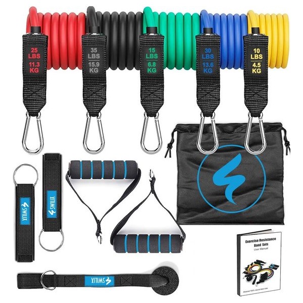 SWILIX ® -  Resistance Band Set - Fitness Elastiek - Weerstandsbanden - Handvaten - Enkelbanden - Draagtas - 11 Stuks