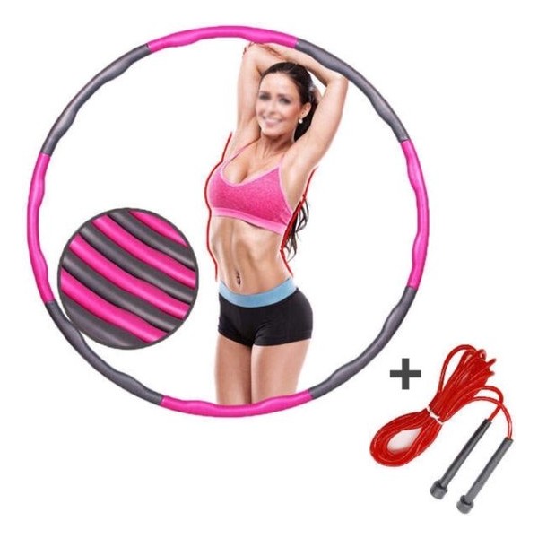 Fitness Hoelahoep - Fitness Hoepel - Hula Hoop - Inclusief Gratis Springtouw - 1.5 KG - Ø 100 cm -Roze/Grijs