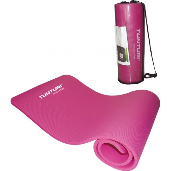 Tunturi NBR - Fitnessmat - Oefenmat met Draagtas - 180 cm x 60 cm x 1.5 cm -  Roze