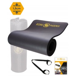 Rising Phoenix - Fitness Mat Anti Slip - Incl. Draagtas, Draagriem en Poster - 183x61CM - 1,5CM - Zwart