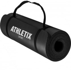 Athletix®‎ Premium NBR Fitnessmat - 183 x 61 x 1,5 cm - met Draagriem en Draagtas - Zwart