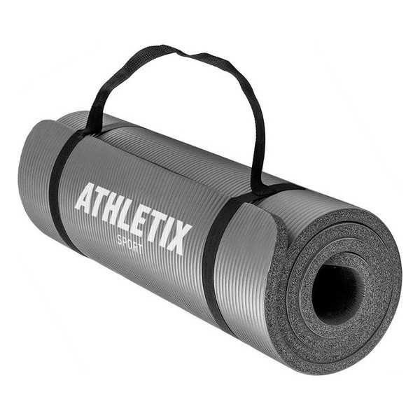 Athletix®‎ Premium NBR Fitnessmat - 183 x 61 x 1.5 cm - met Draagriem en Draagtas - Grijs