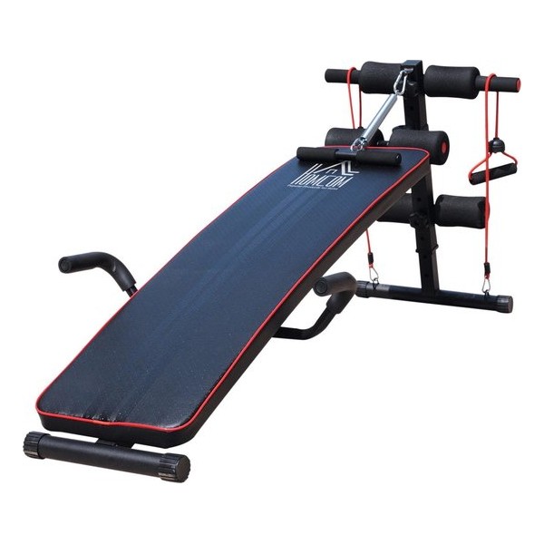 HOMCOM Sit-up bank buikspieren trainer - verstelbaar - zwart/rood 56,5 x 135 x 50-68cm