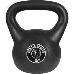 Gorilla Sports Kettlebell 16 kg - zwart kunststof - extra stabiel