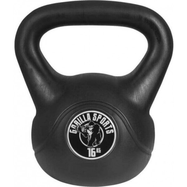 Gorilla Sports Kettlebell 16 kg - zwart kunststof - extra stabiel