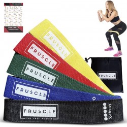 Fruscle® Weerstandsbanden set van 5 - Resistance band – Fitnesselastiek – Crossfit – Fitness – Sport – Met E-book + Opbergtas