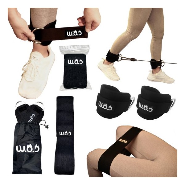 W.O.D Ankle Straps (2 Stuks) + Resistance Band + Tas – Fitness Enkelbanden En Weerstandsband – Zwart