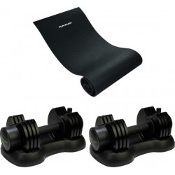 Tunturi - Gewichten set - Gewichen - Verstelbare Dumbellset - 2 Stuks - 25 kg - Fitnessmat