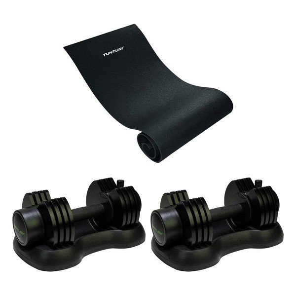 Tunturi - Gewichten set - Gewichen - Verstelbare Dumbellset - 2 Stuks - 25 kg - Fitnessmat