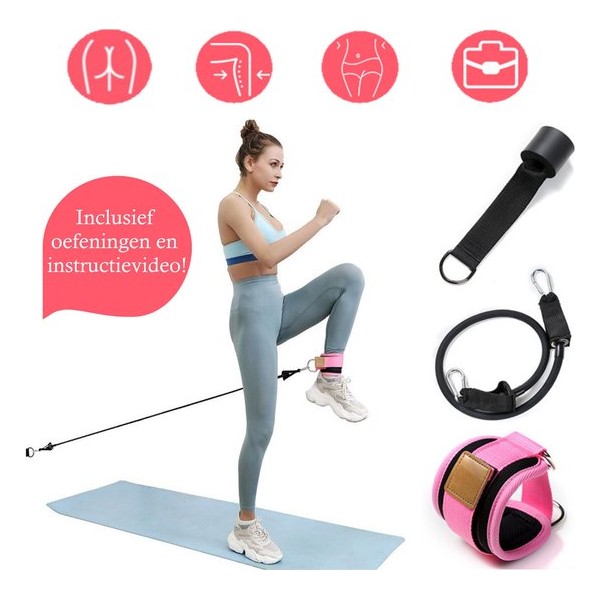 Weerstandsband - Fitness Enkelband - Billen Trainer - Heup en Bekkenbodem Trainer -Roze