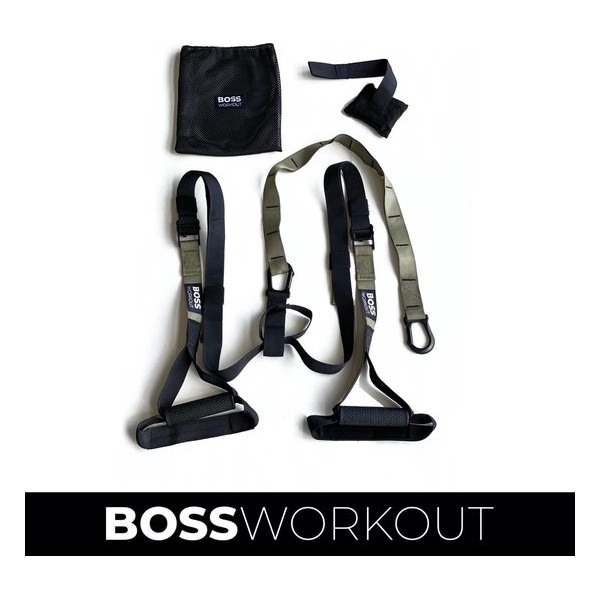 BOSS WORKOUT®️ Suspension Trainer - Professionele TRX - Sport zonder Gewichten - Legergroen en Zwart