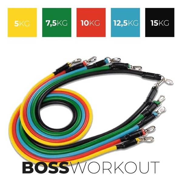 BOSS WORKOUT®️ - Weerstandsbanden XL Set - Handvaten - Enkelbanden - Gratis Draagtas & Oefeningen - 5 Resistance bands