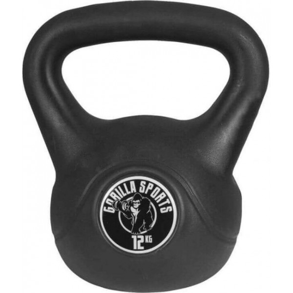 Gorilla Sports Kettlebell 12 kg zwart kunststof - extra stabiel