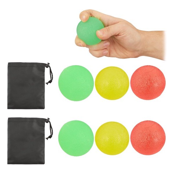 relaxdays 6 x handtrainer - stressbal - anti stress ballen - knijpbal - met zakje