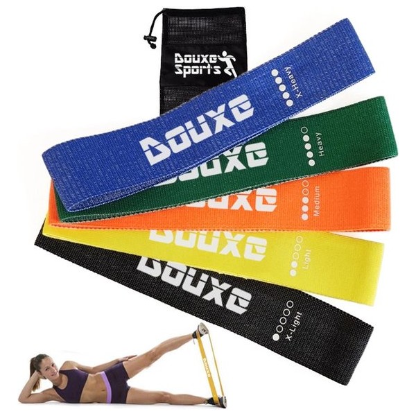 Douxe Weerstandsbanden set met 5 banden - Resistance band - Loopbands - Speciaal om billen en benen te trainen - Incl Opbergtas