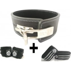 Gewichthefriem pakket Medium + knee wraps + wrist wraps - riem + polssteun + kniesteun