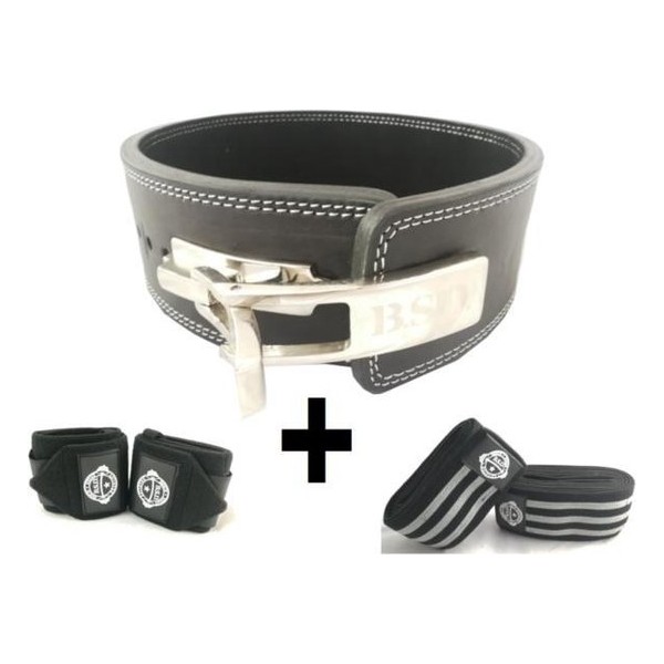 Gewichthefriem pakket Medium + knee wraps + wrist wraps - riem + polssteun + kniesteun