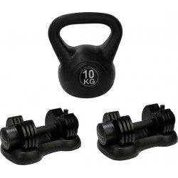 Tunturi - Gewichten set - Gewichen - Verstelbare Dumbellset - 2 Stuks - 25 kg - Kettlebell 10 kg