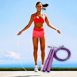 Springtouw Set Volwassenen - Crossfit jump rope - paars - compleet met fluwelen bewaarzak