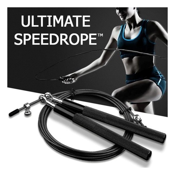 Springtouw Set Volwassenen - Crossfit jump rope - zwart - compleet met fluwelen bewaarzak