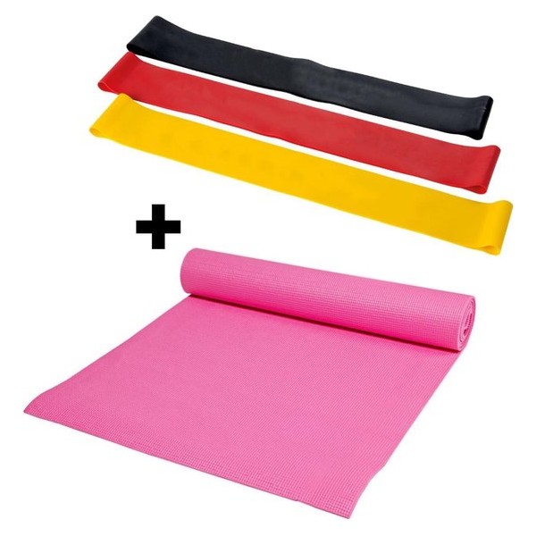 XQ Max Yogamat-Unisex-Roze-inclusief-3 weerstandsbanden geel/rood/zwart