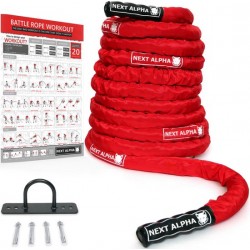 Next Alpha Battle Rope - 50mm x 9m - Beschermhoes - Muur Anker - Workout Instructie Poster