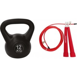 Tunturi - Duoset - Fitness Set - Springtouw Rood - Kettle bel 12 kg