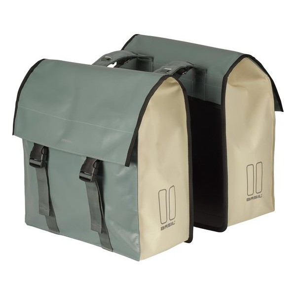 Dubbele fietstas Basil Urban Load 48-53 liter 41 x 18 x 46 cm - groen met wit reflective