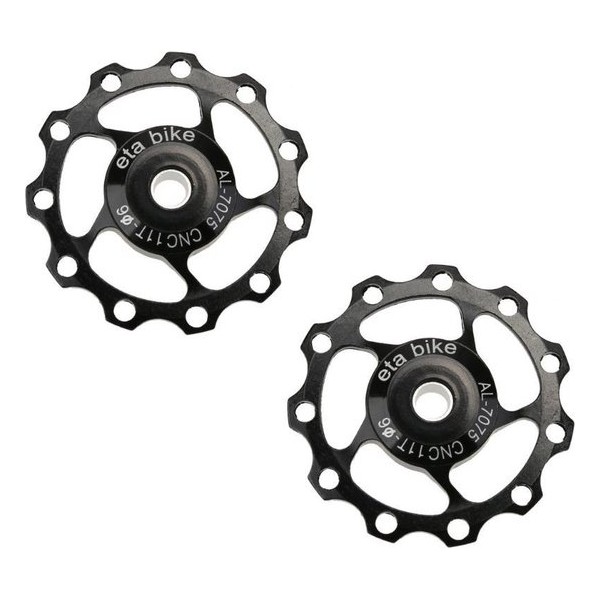 set CNC Aluminium derailleurwieltjes met kogellager - T11 - 7075 Alu - 2 stuks - Zwart