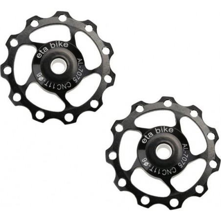 set CNC Aluminium derailleurwieltjes met kogellager - T11 - 7075 Alu - 2 stuks - Zwart