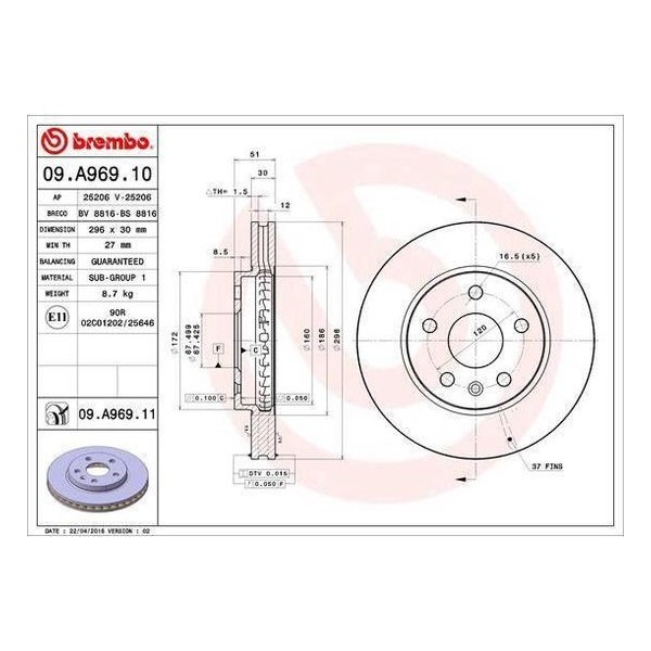 BREMBO Remschijf 09.A969.10