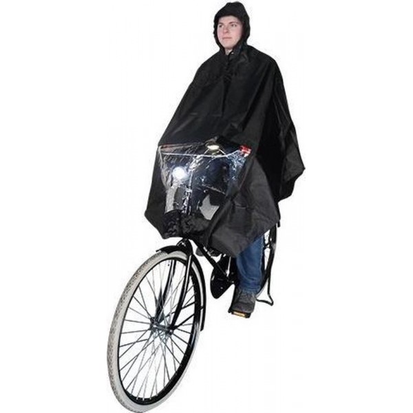 Poncho Regenponcho - Fietsponcho Fiets - Koplampproof Transparant - One Size - Unisex Zwart - Sport-Plein