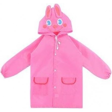 Poncho Regenponcho - Kinder Regenjas - Kinderjas - 3-6 jaar - Regenjas - One Size - Roze Konijn