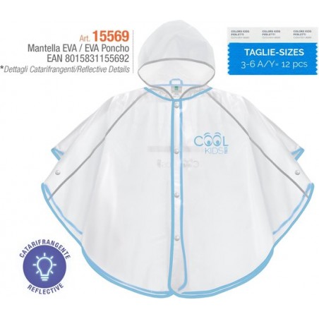 Perletti Regenponcho Cool Kids Junior Transparant/blauw Maat 98-104