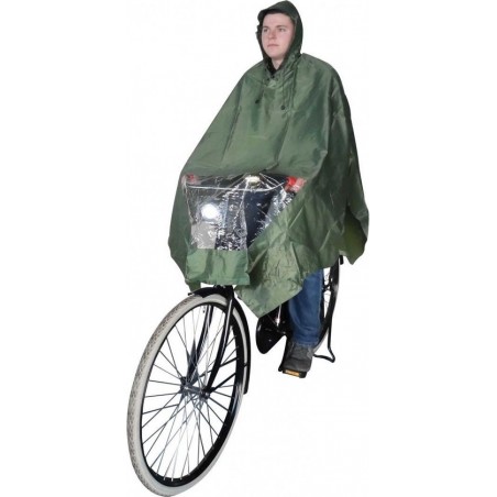 Poncho Regenponcho - Fietsponcho Fiets - Koplampproof Transparant - One Size Unisex Olijfgroen - Hooodie