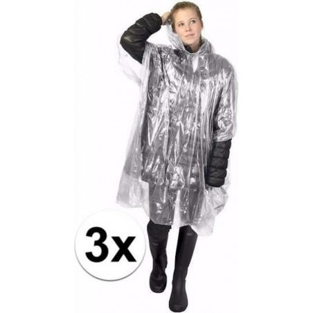 3x wegwerp regenponcho transparant - poncho