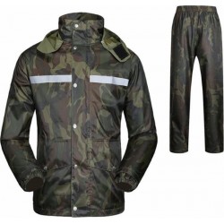 Regenjas-Regenpak-Camouflage regenjas met broek en reflecterende band-kleuren zwart-M