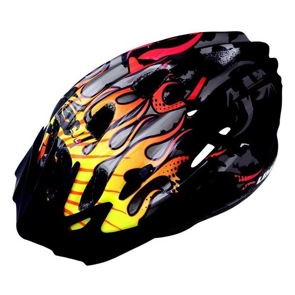 Fietshelm voor jeugd zwart met vlammen motief -  Limar 515 Dragon Flame - Maat M (50-56cm) - afneembare visor