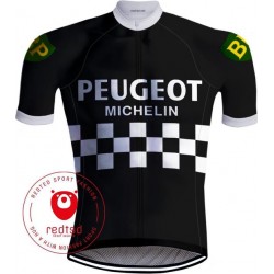 Retro Wielershirt Peugeot Zwart-Wit - REDTED(M)